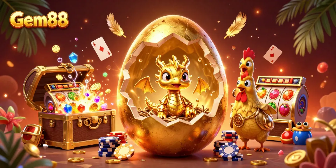 Experience the magic of Gem88 as a golden dragon emerges amidst vibrant casino elements.