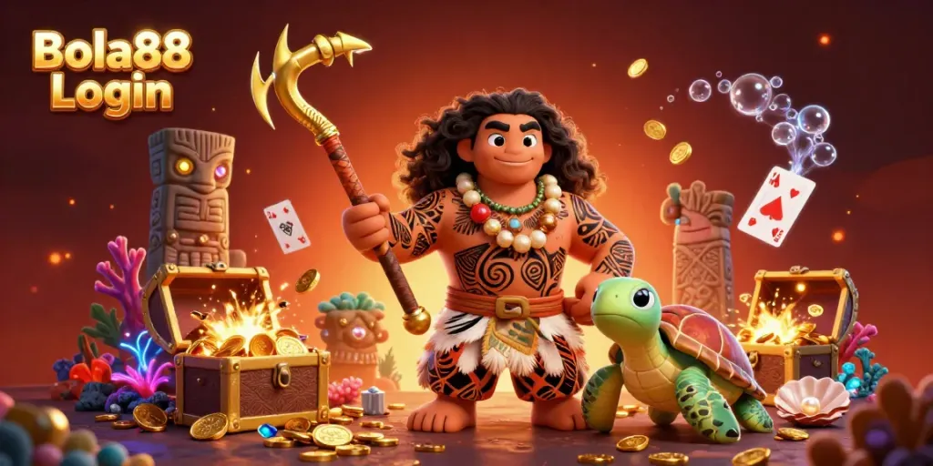 Join the fun and win big with Bola88 Login's exciting casino experience amidst vibrant treasures and characters.