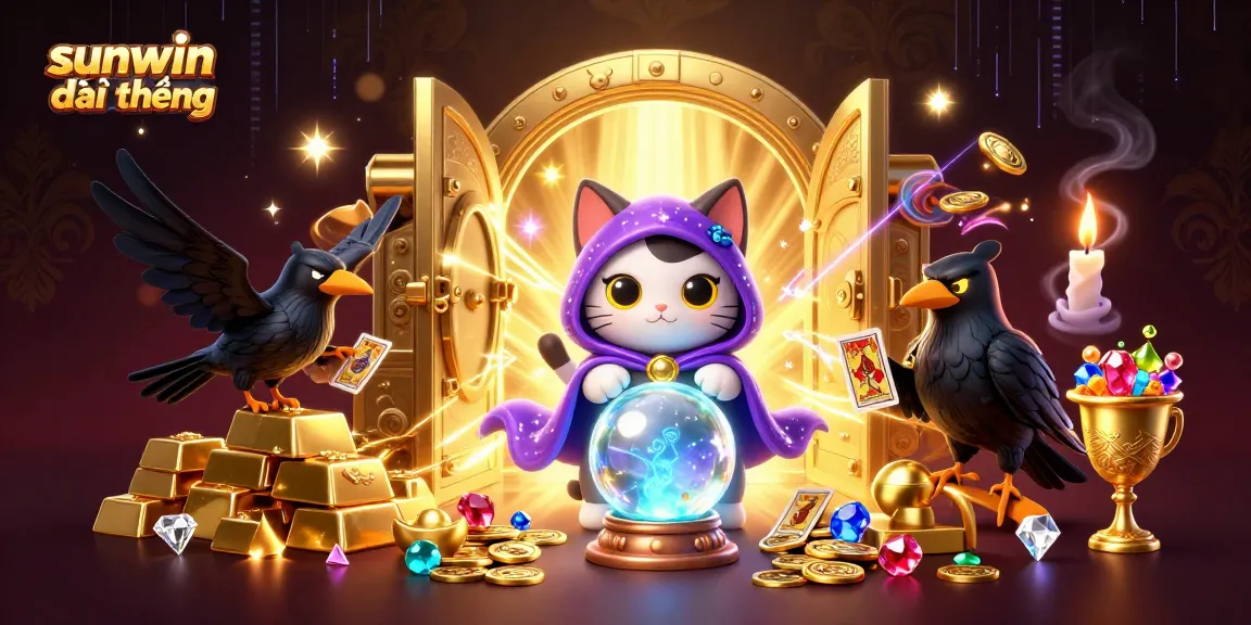 Experience sunwin đổi thưởng with mystical characters surrounded by casino treasures and glowing effects.