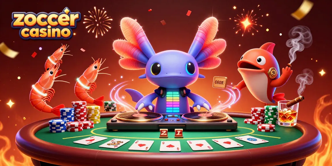 Enjoy the vibrant scene of zoccer casino with a lively 3D DJ and animated sea creatures celebrating a big win.